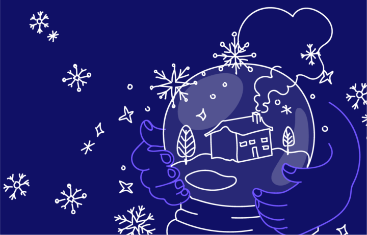 Animation of a person holding a snow globe