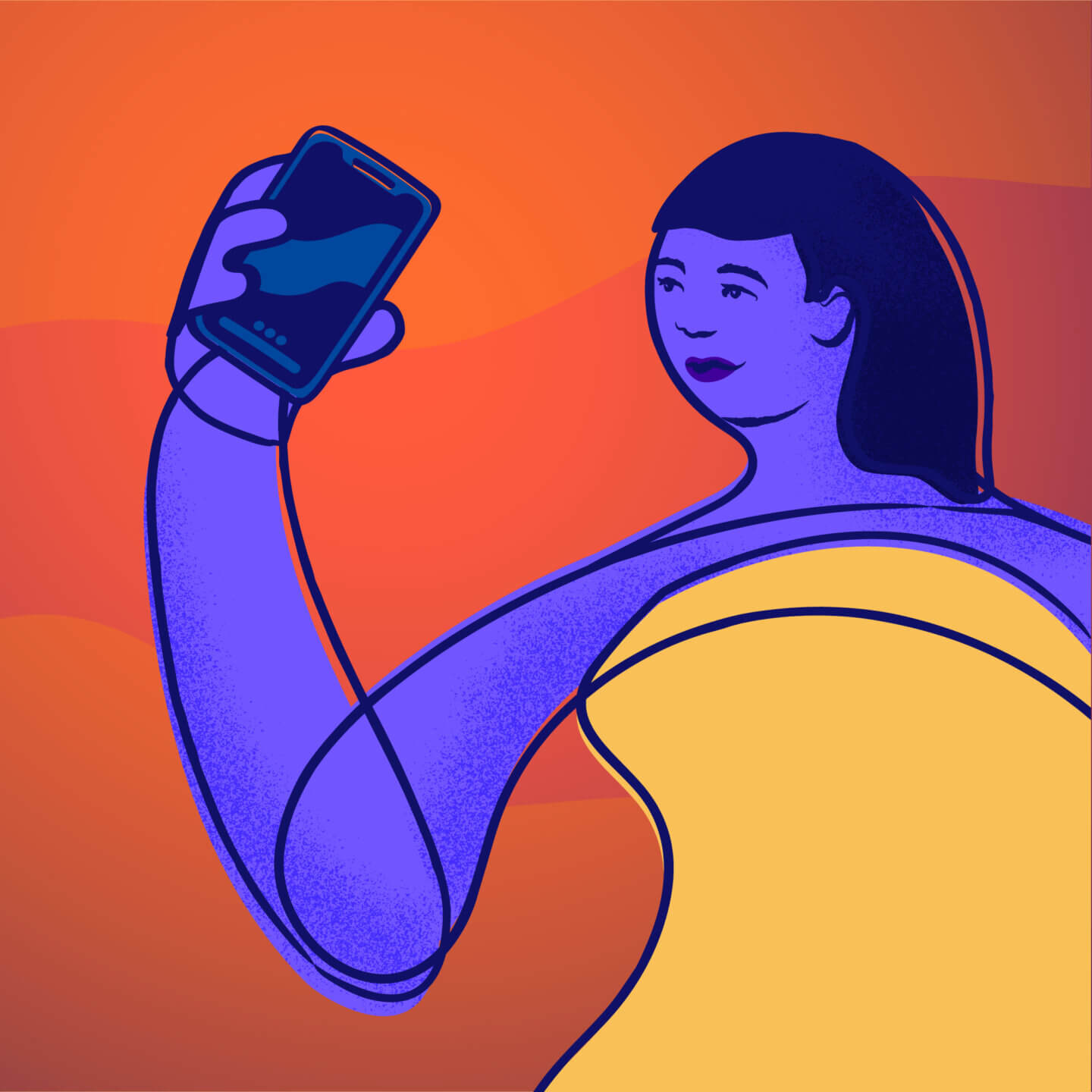 an illustration of a young person holding a cell phone