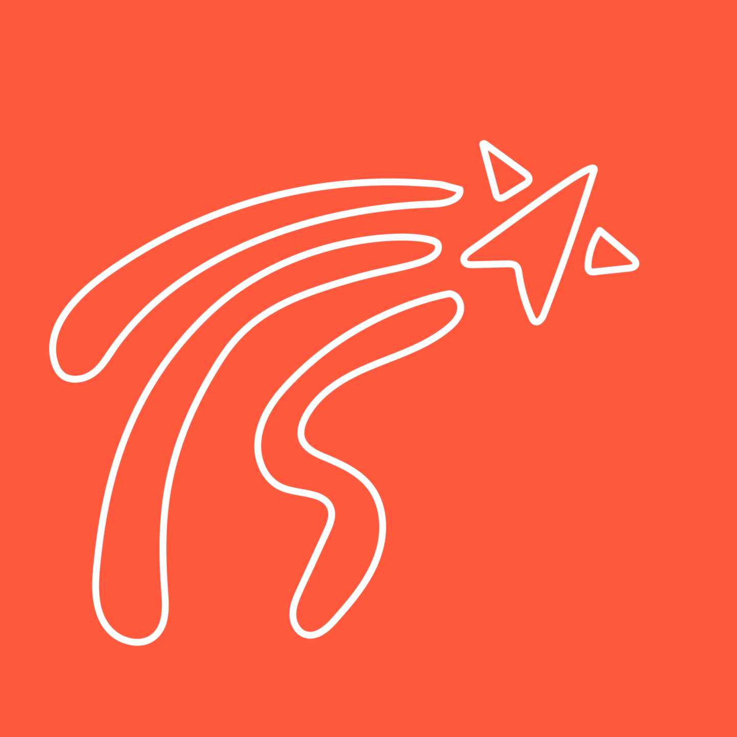 Artwork of shooting star on orange background.