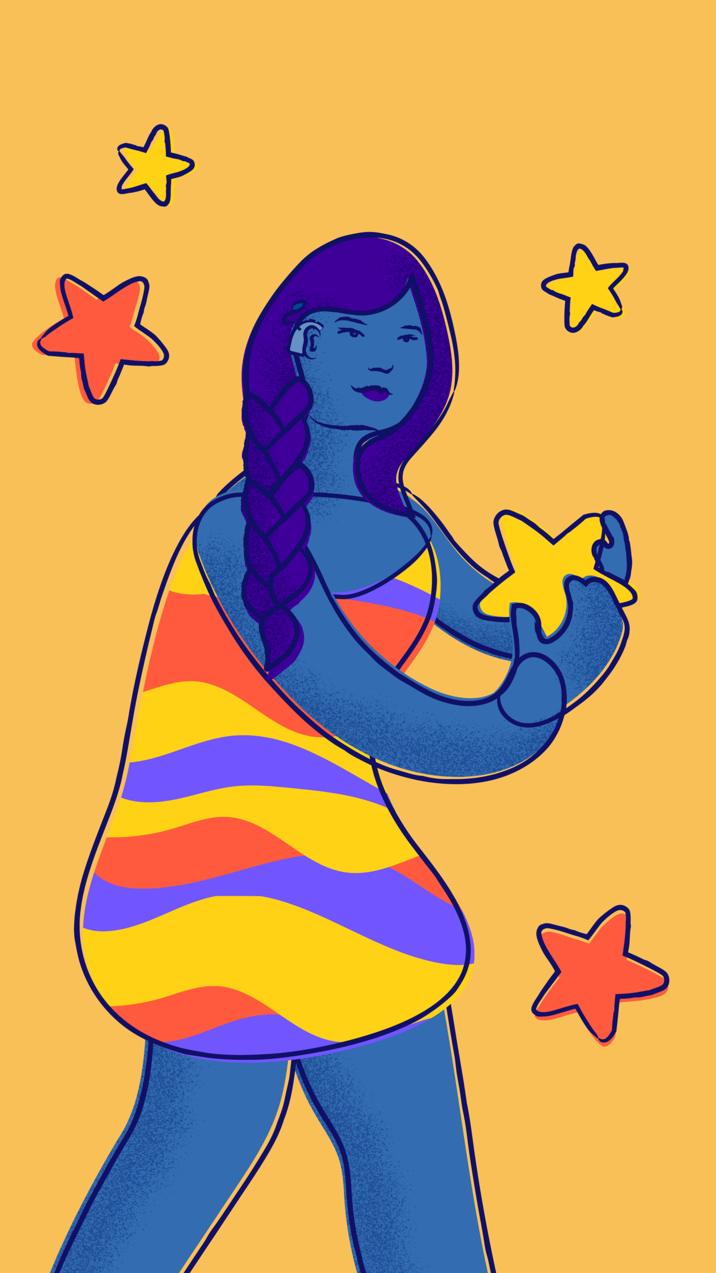 A young person smiles and holds a star falling from the sky.