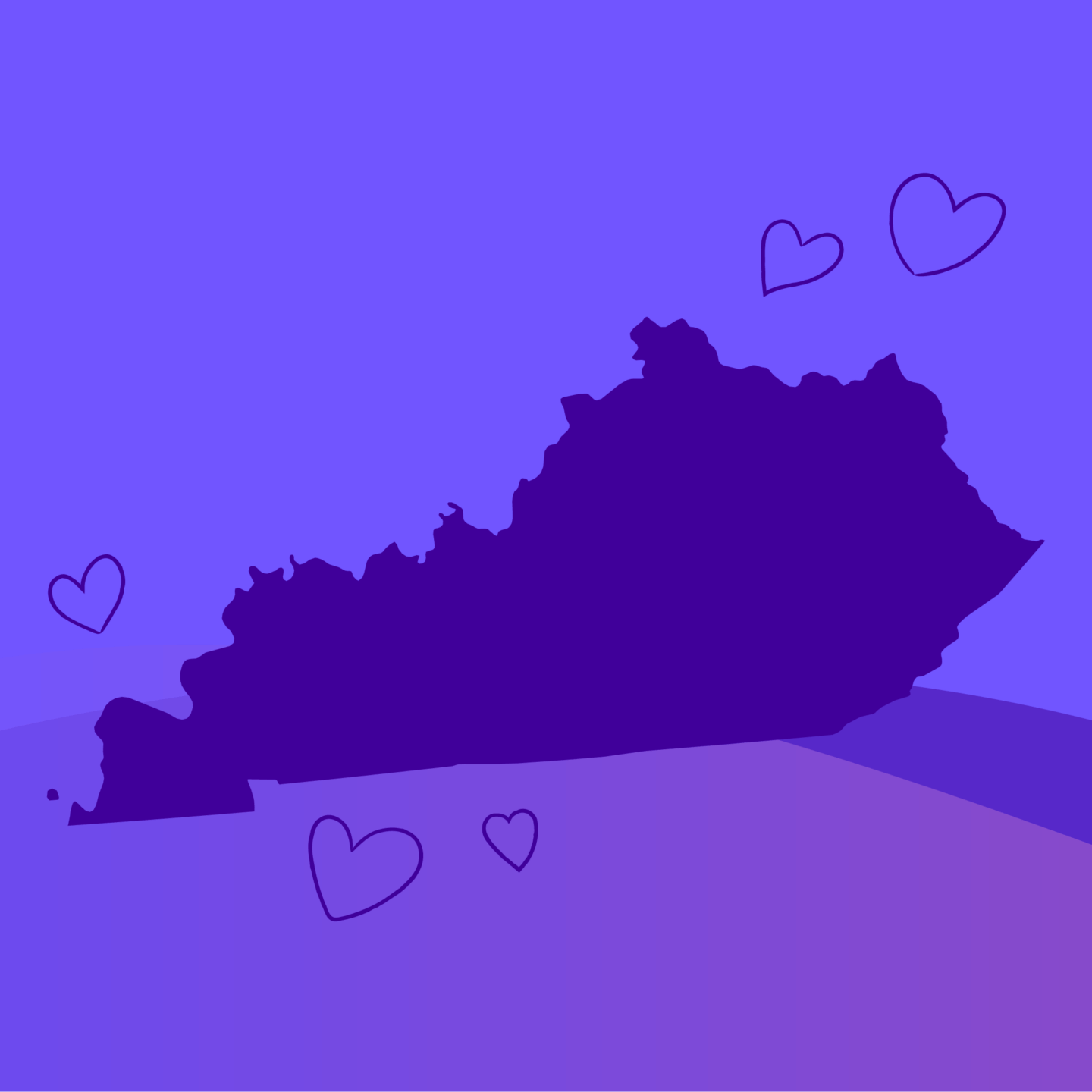Purple gradient graphic with an solid purple shape of Kentucky.